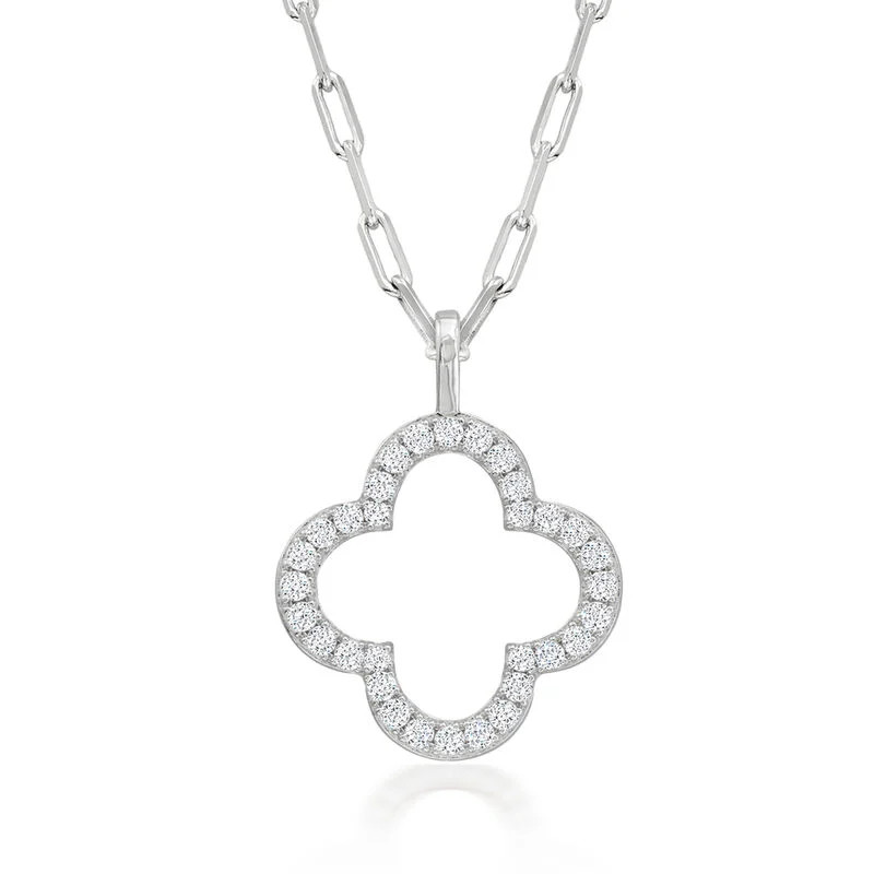 Charles Garnier .70 ct. t.w. CZ Clover Paper Clip Link Necklace in Sterling Silver. 17" | Ross-Simons