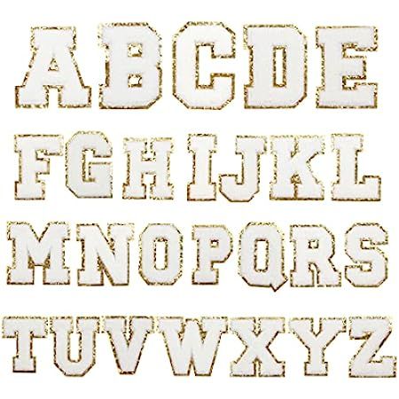 26 Pieces Glitters Patches Iron on Letters Chenille A-Z Patches Decorative Repair Embroidered Patche | Amazon (US)