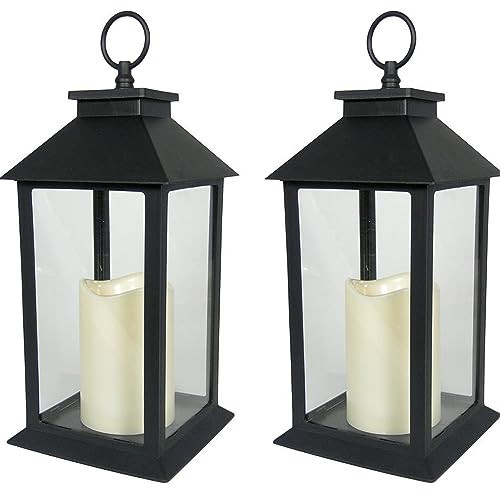 Black Lanterns Decorative - Set of 2 Lanterns with LED Candles - Each Lantern with a 4-Hour Timer - Set-and-Forget Timer Function - 13" H | Amazon (US)