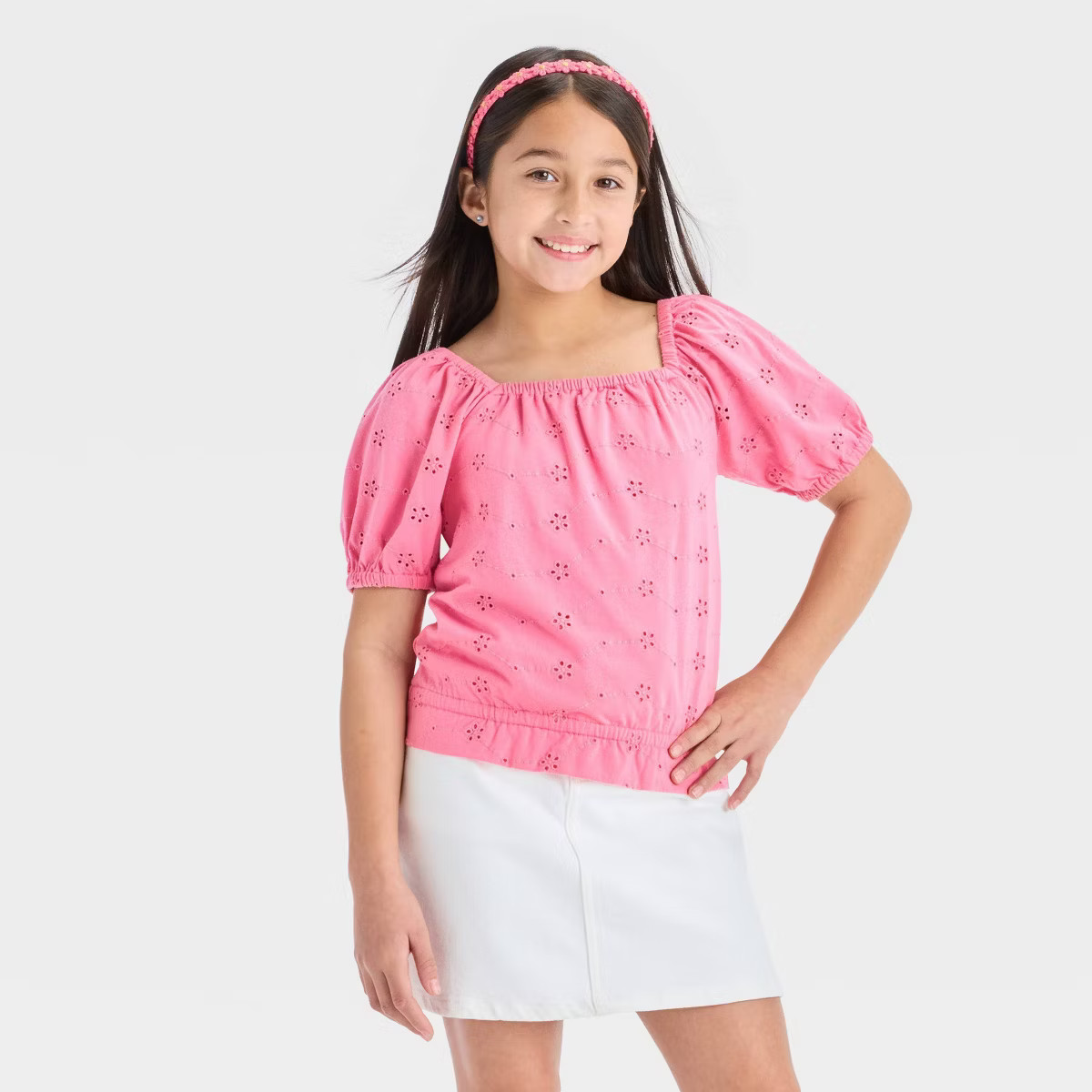 Girls' Short Sleeve Eyelet Top - Cat & Jack™ | Target