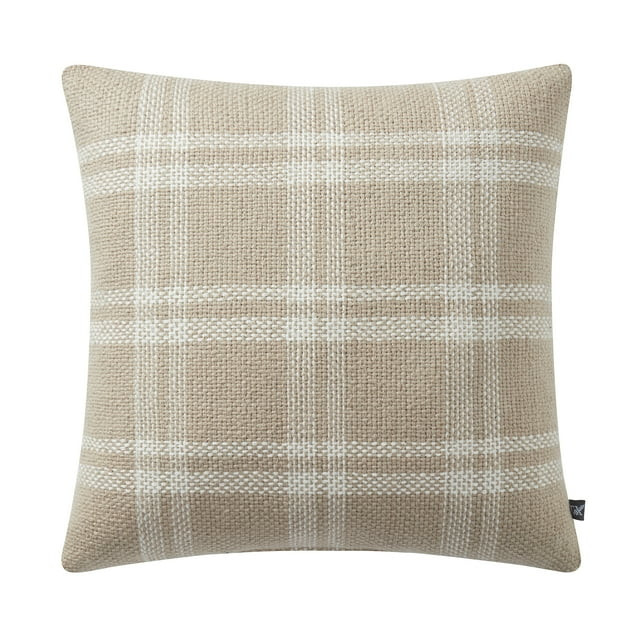 My Texas House 20" x 20" Emerson Reversible Tan Plaid Cotton Decorative Pillow | Walmart (US)