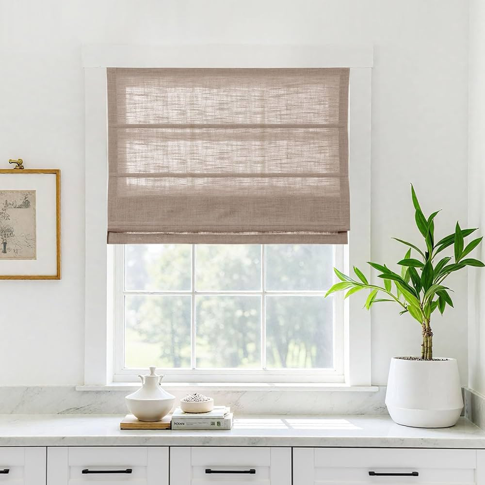 TWOPAGES Linen Roman Shades for Windows Custom Cordless Blinds for Indoor Windows,French Doors,Be... | Amazon (US)