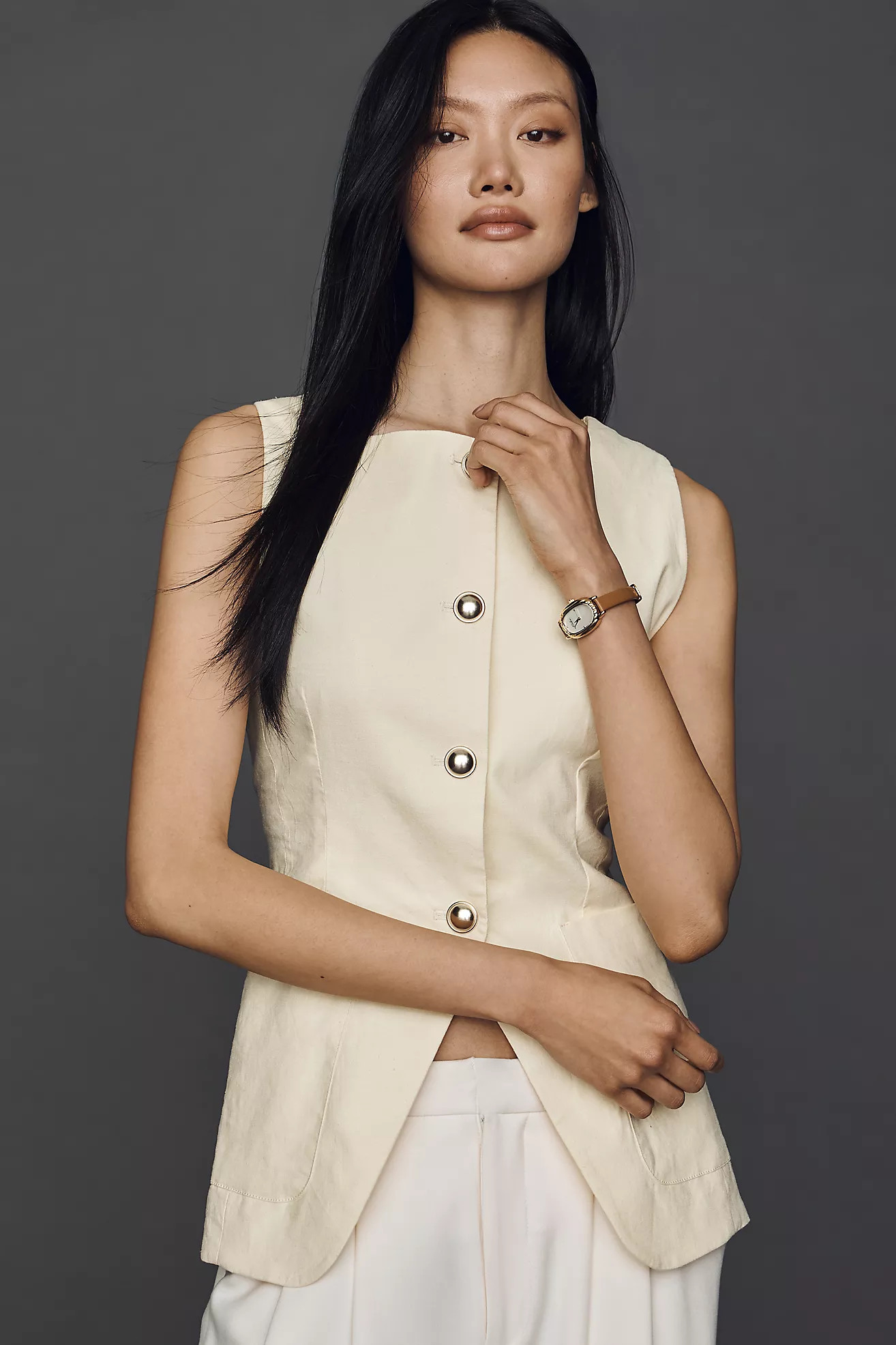 Maeve Linen Blend Cutaway Vest | Anthropologie (US)