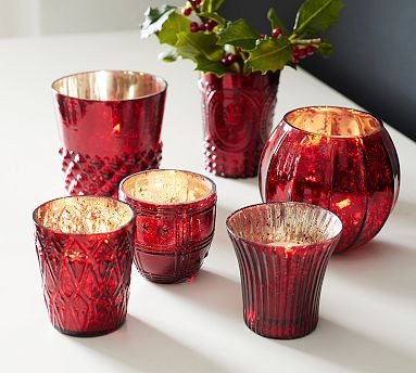 Eclectic Mercury Glass Votive Holders, Set of 6 - Red | Pottery Barn (US)