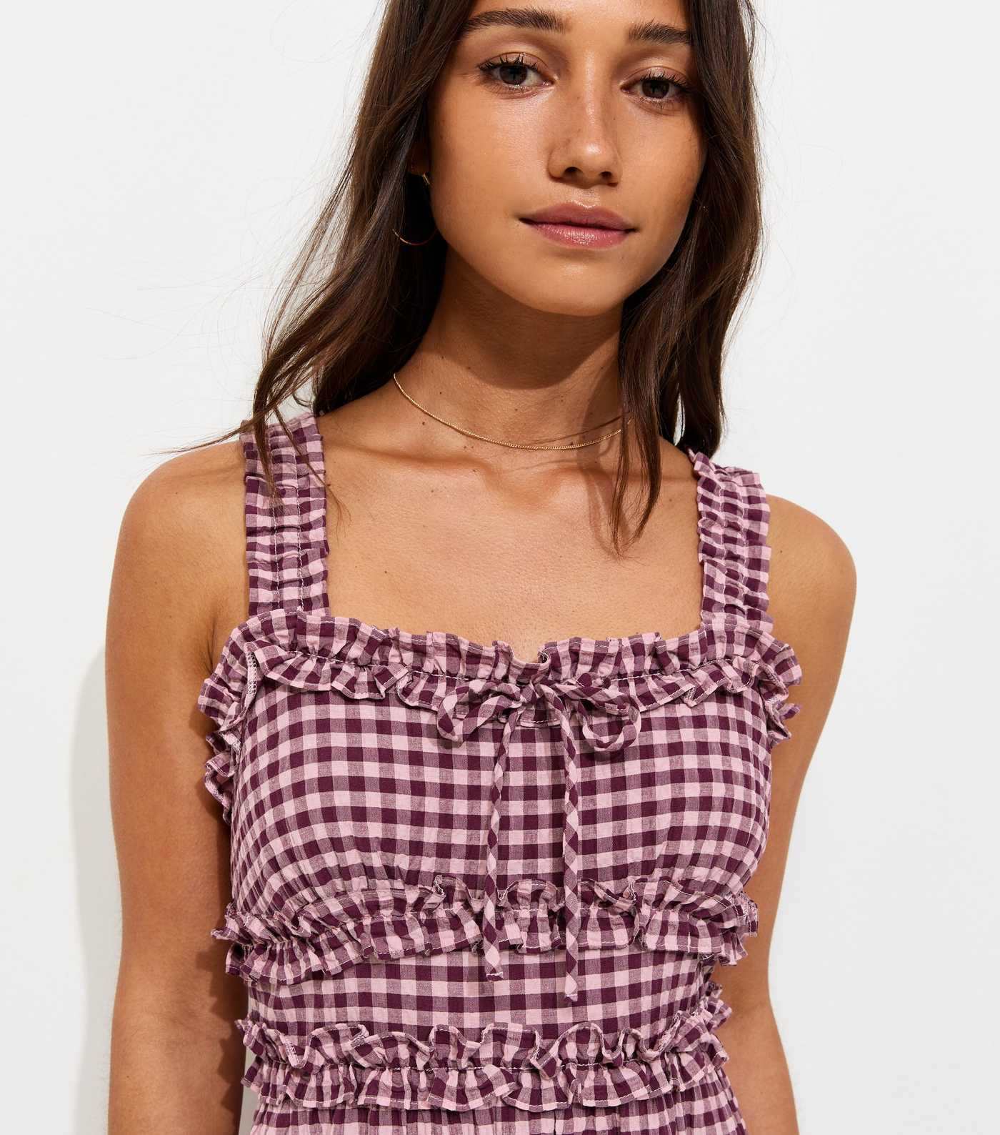 Pink Crinkle Texture Frill Trim Gingham Midi Dress | New Look | New Look (UK)