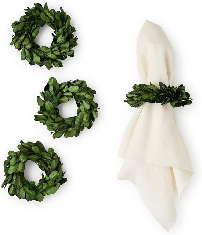 Two's Company Preserved Boxwood Wreath Napkin Rings, 3.5-Inch, Set of 4 | Amazon (US)