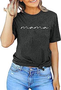 ASTANFY Mama Shirts Women Mama Letter Printed T-Shirt Mama Graphic Tee Casual Short Sleeve Tops T... | Amazon (US)