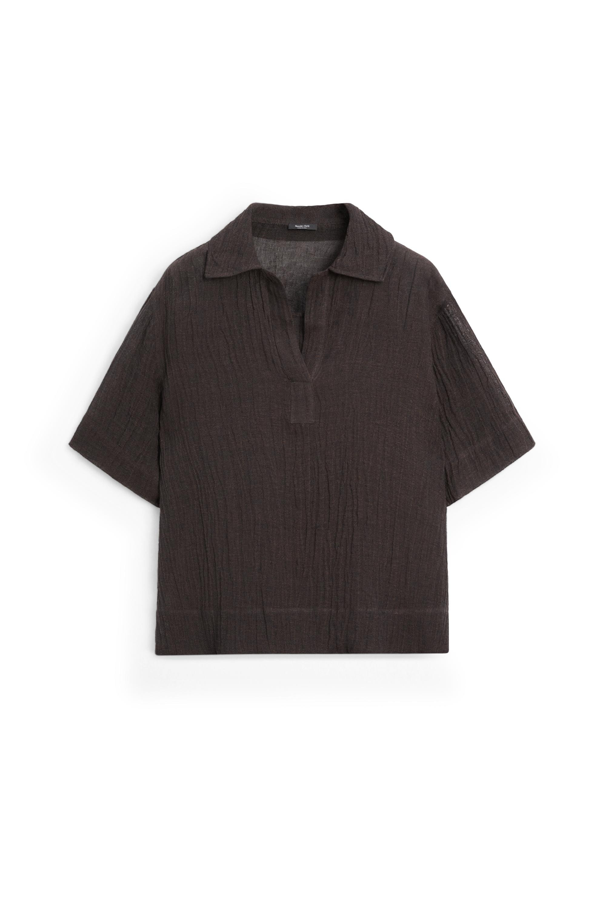 Flowing linen blend polo blouse - BROWN | Massimo Dutti UK