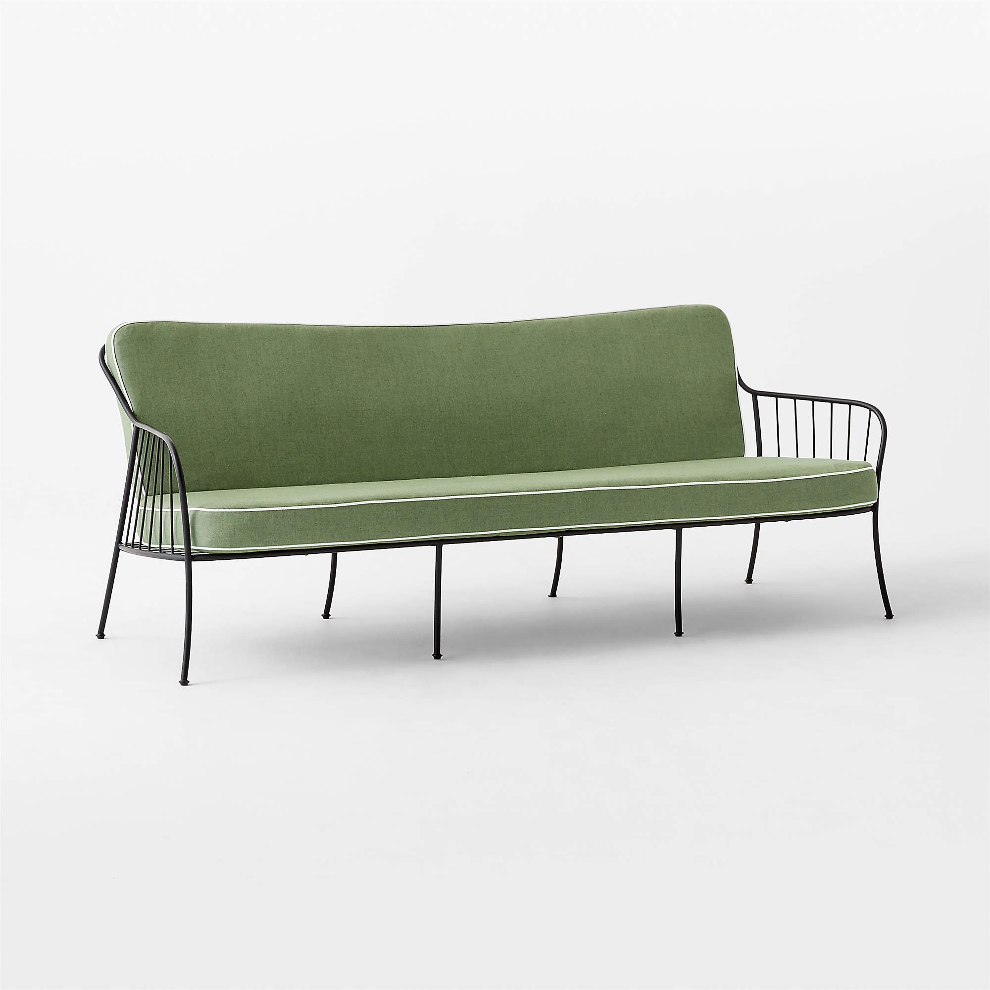 Welling Black Metal Outdoor Sofa with Green Sunbrella Cushions | CB2 | CB2
