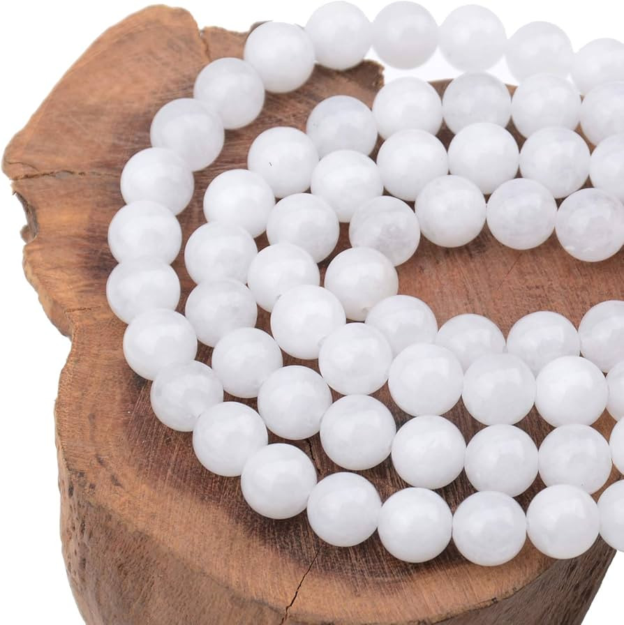 LPBeads 100PCS 8mm Natural White Jade Beads Gemstone Round Loose Beads for Jewelry Making with Cr... | Amazon (US)