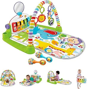 Fisher-Price Baby Playmat Deluxe Kick & Play Piano Gym, Green Musical Learning Toy with 2 Rattle ... | Amazon (US)