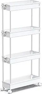 SPACEKEEPER 4 Tier Slim Storage Cart Mobile Shelving Unit Organizer Slide Out Storage Rolling Uti... | Amazon (US)