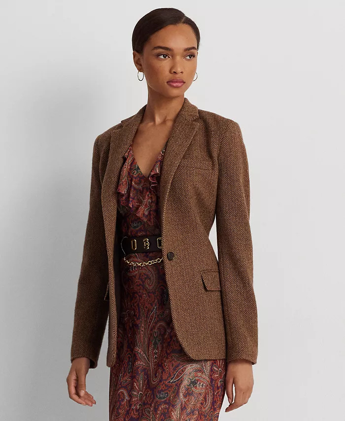 Lauren Ralph Lauren Women's Wool-Blend Herringbone Blazer - Macy's | Macys (US)