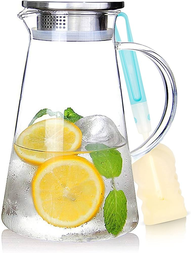 SUSTEAS 2.0 Liter 68oz Glass Pitcher with Lid, Easy Clean Heat Resistant Glass Water Carafe with ... | Amazon (US)