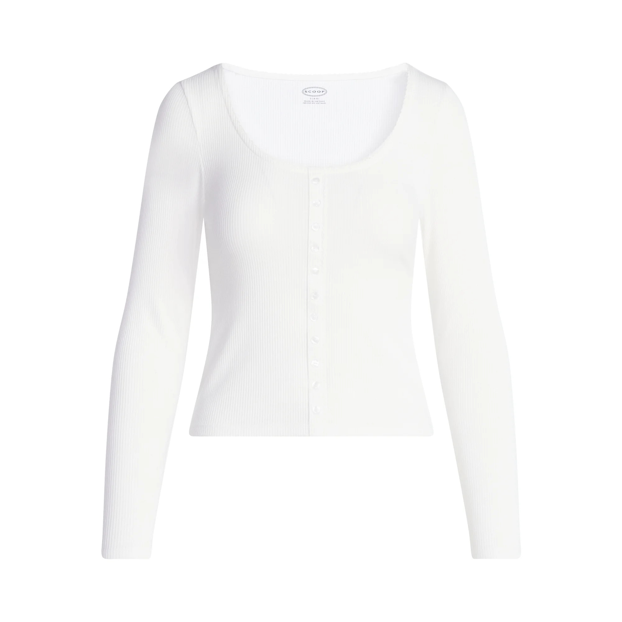 Scoop Women’s Lace Trim Scoop Neck Ribbed Tee with Long Sleeves, Sizes XS-XXL | Walmart (US)