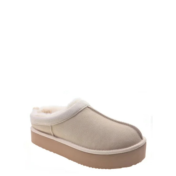 Joyspun Women's Ultra Short Faux Suede Platform Clog Slippers | Walmart (US)