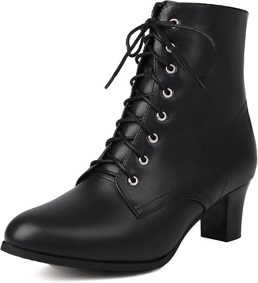 COOLCEPT Damen Vintage Viktorianisch Stiefel Schnüren Ankle Stiefel Blockabsatzs Reißverschluss | Amazon (DE)
