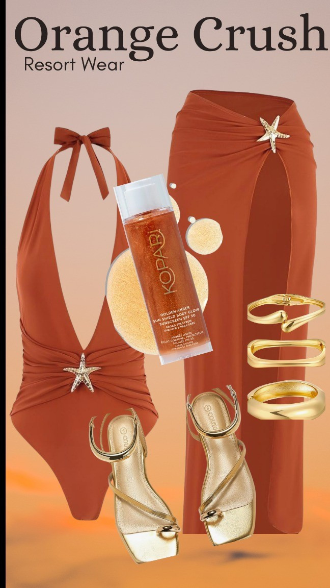Theres just something about wearing orange and gold on vacation. It's so classy! Size up 1 in the swimsuit.#resortwear #beachwear #vacation #vacationoutfit #beachvacation

#LTKOver40 #LTKSeasonal #LTKMidsize