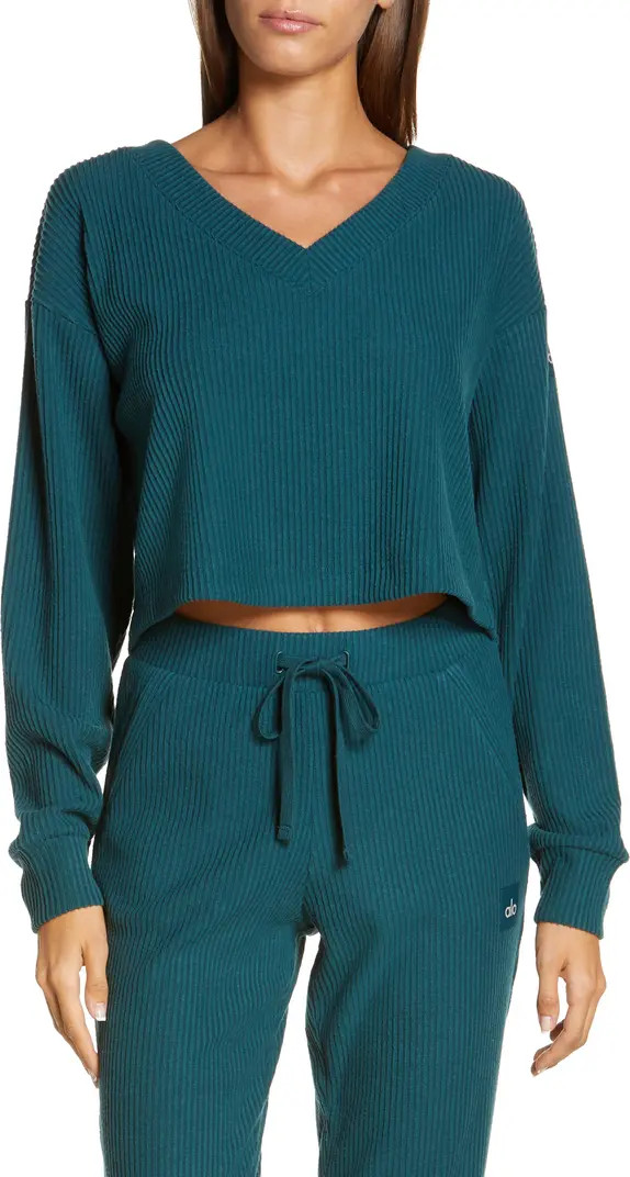 Alo Muse Ribbed Crop Pullover | Nordstrom | Nordstrom
