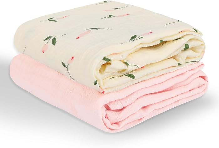 Muslin Swaddle Blankets for Newborns, 2 Pack Large 40 x 40 Inches, 100% Cotton Receiving Blankets... | Amazon (US)