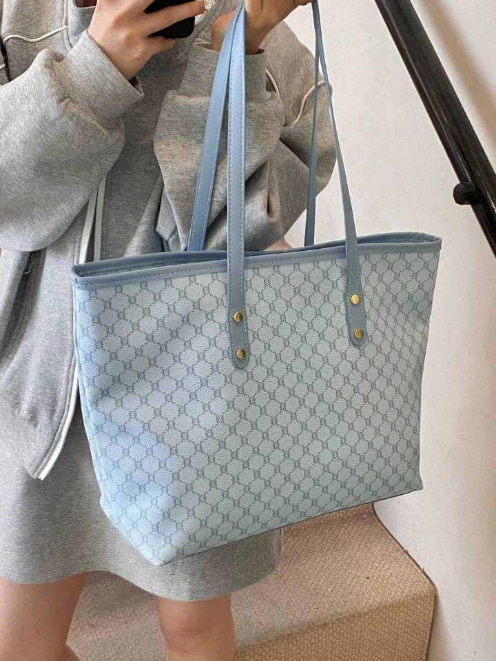 SHIMEINI 1pc 2025 New European&American Fashion Patchwork Tote Bag, Large Capacity Travel Bag Sho... | SHEIN