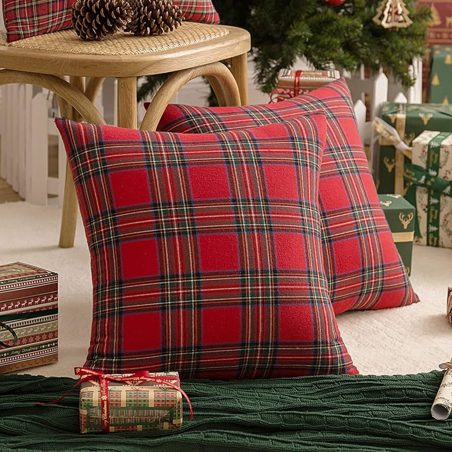 AQOTHES Pack of 2 Christmas Plaid Decorative Throw Pillow Covers Scottish Tartan Cushion Case for... | Amazon (US)