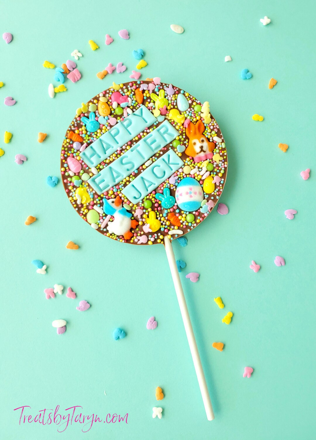 Easter personalized chocolate lollipop. Easter lollipop. easter treats. easter basket stuffers. e... | Etsy (US)