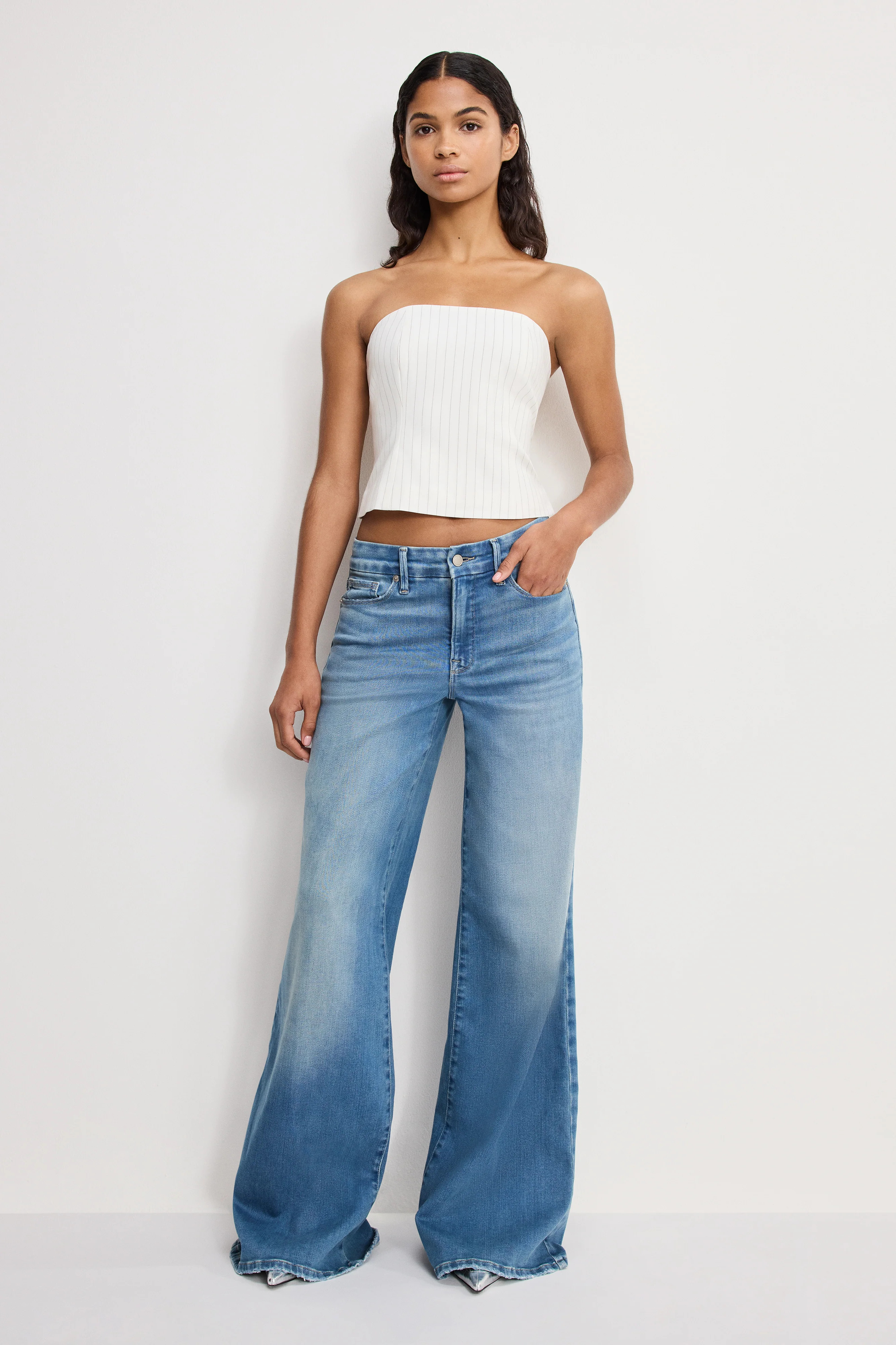 SOFT TECH GOOD WAIST PALAZZO JEANS | INDIGO1146 | Good American
