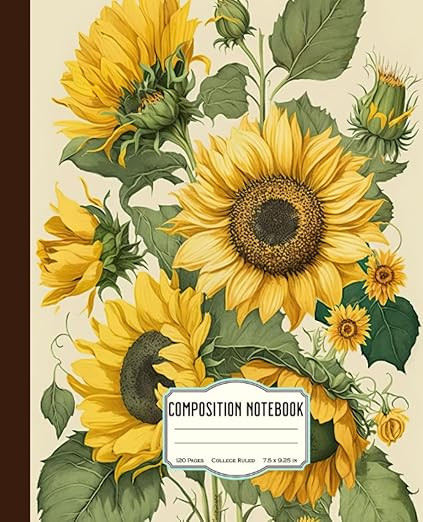 Composition Notebook: College Ruled Notebook with Vintage Sunflower Botanical Illustration in Wat... | Amazon (US)