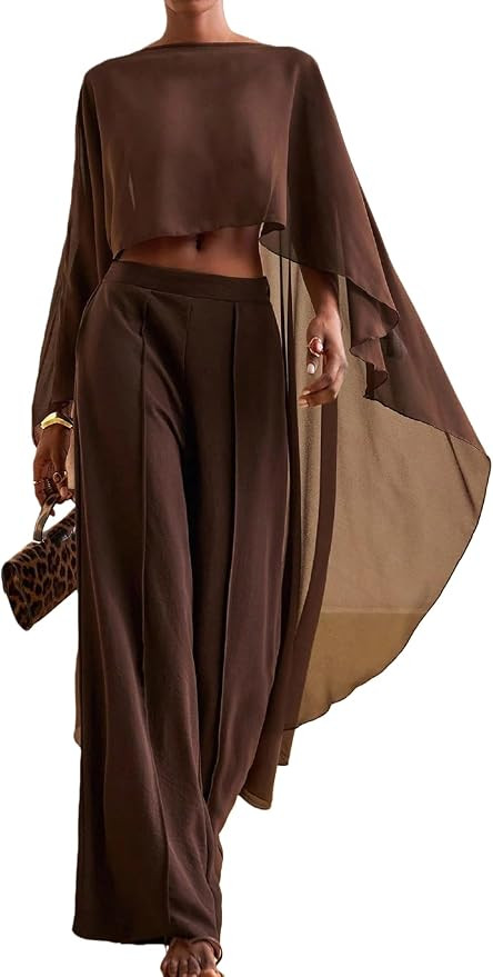 Faretumiya Women Chiffon Long Cape Sheer Shawl Wraps Capelets | Amazon (US)