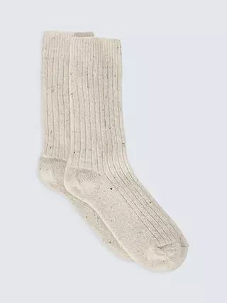 John Lewis Ribbed Wool Silk Blend Socks, Ivory | John Lewis (UK)