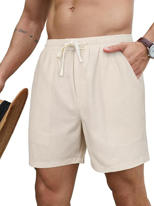 PLEPAN Men's 5 Inch Inseam Linen Shorts Casual Summer Shorts | Elastic Waist, Lightweight, Deep S... | Amazon (US)