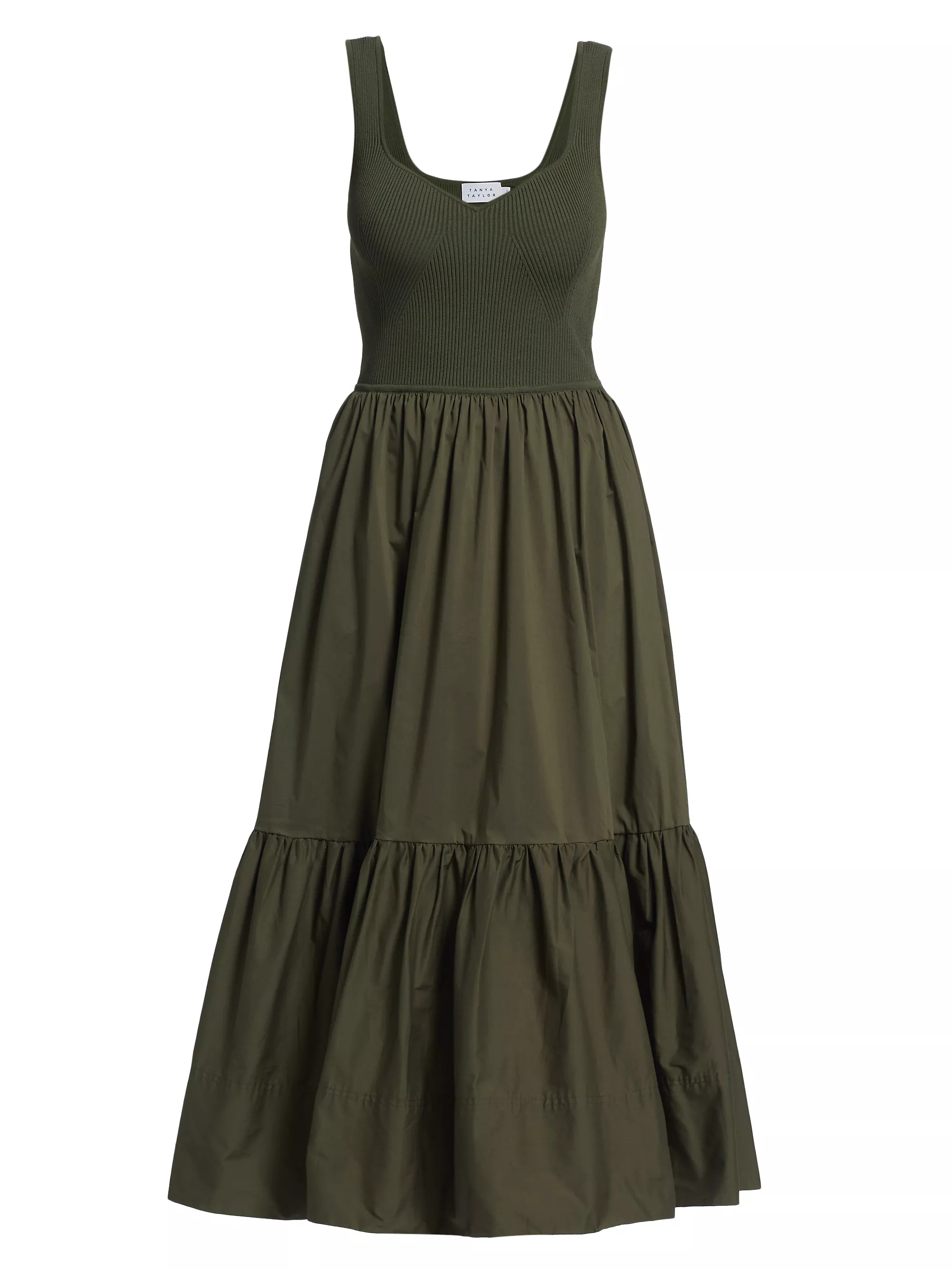 Shop Tanya Taylor Josephina Mixed Media Tiered Midi-Dress | Saks Fifth Avenue | Saks Fifth Avenue