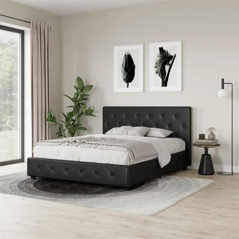 River Street Designs Dean Upholstered Bed With Storage, Black Faux Leather, Queen | Walmart (US)