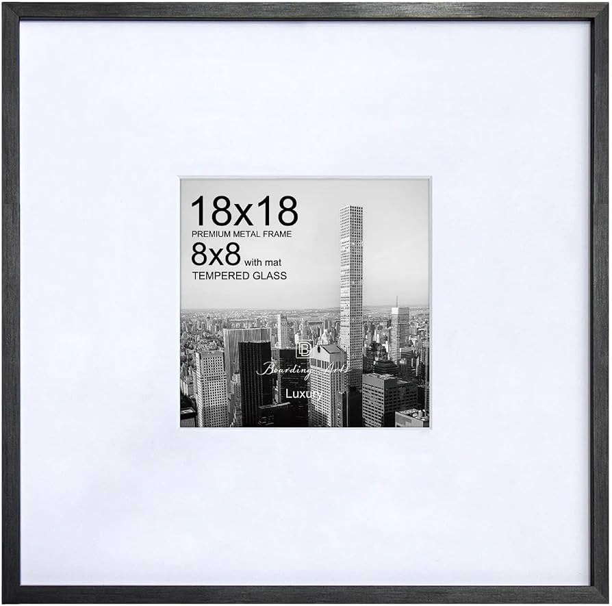Boarding 18x18 Metal Picture Frame with Shatter-Resistant Glass, Use as 8x8 Frame with Mat or Dis... | Amazon (US)