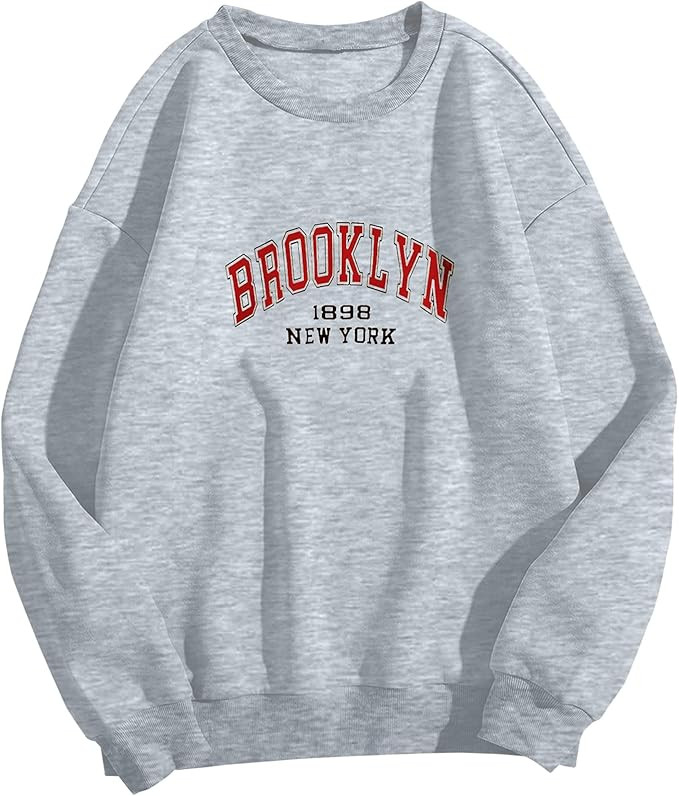 SAFRISIOR Women Oversized Brooklyn New York Letter Print Graphic Fleece Sweatshirt Crewneck Long ... | Amazon (US)
