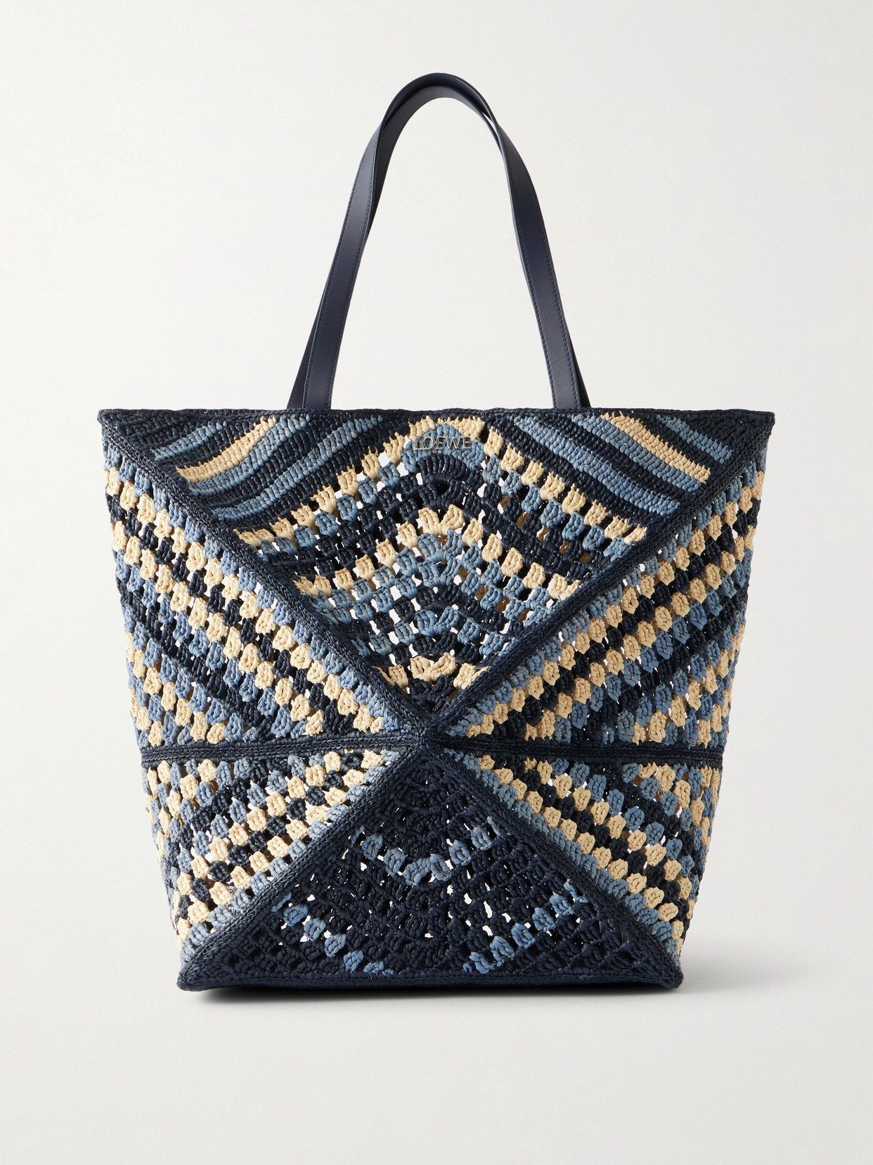 LOEWE - + Paula's Ibiza Puzzle Fold Large Leather-trimmed Raffia Shoulder Bag - Blue | NET-A-PORTER (US)