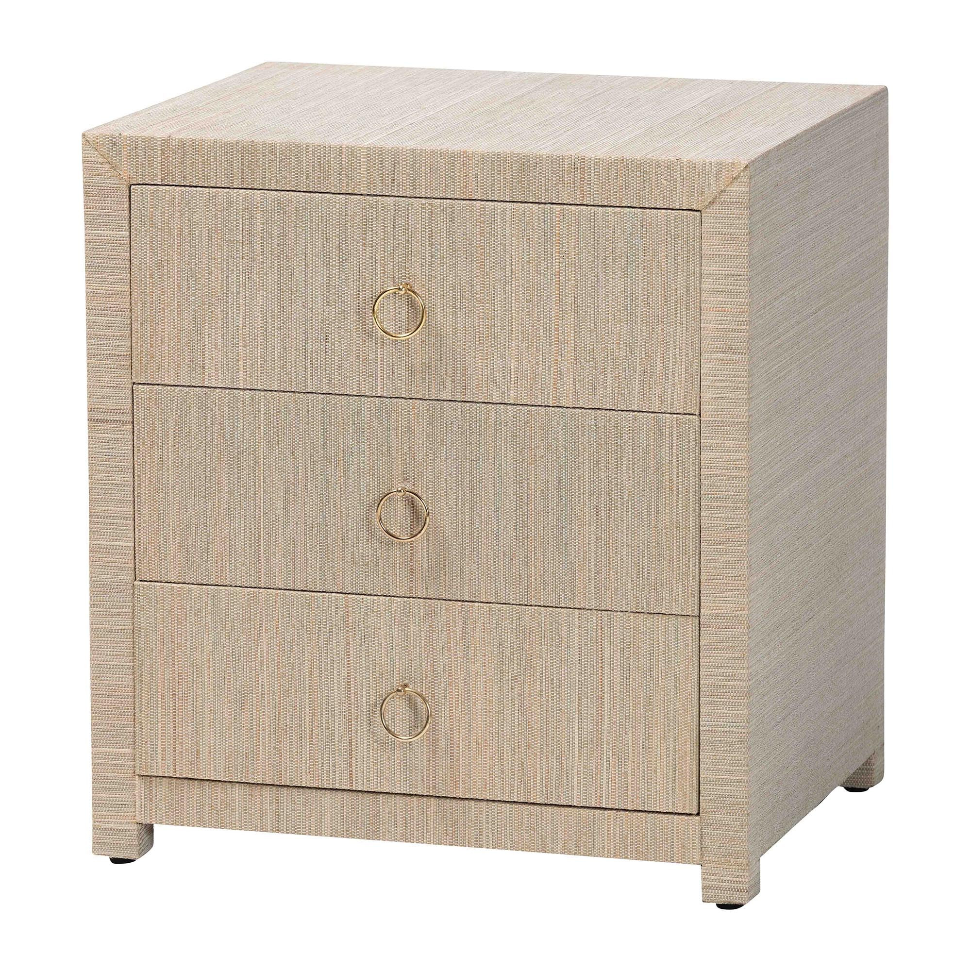 bali & pari Quinn Grasscloth Nightstand, 3-Drawer, Natural/Gold | Amazon (US)