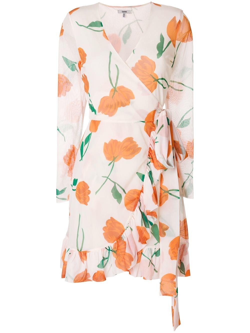 Ganni tulip print ruffled mini dress - Nude & Neutrals | FarFetch Global