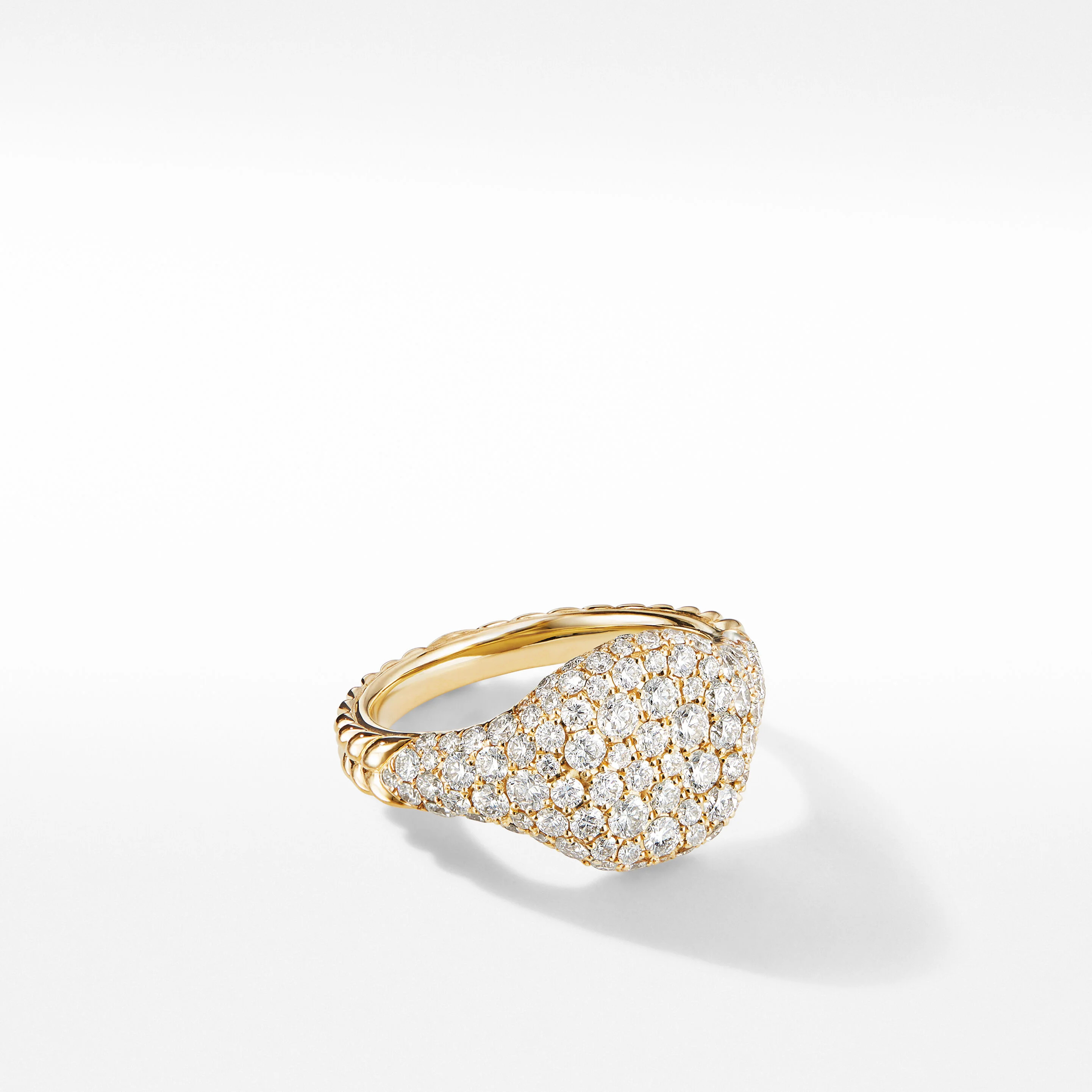 Chevron Pinky Ring in 18K Yellow Gold with Pavé Diamonds | David Yurman
