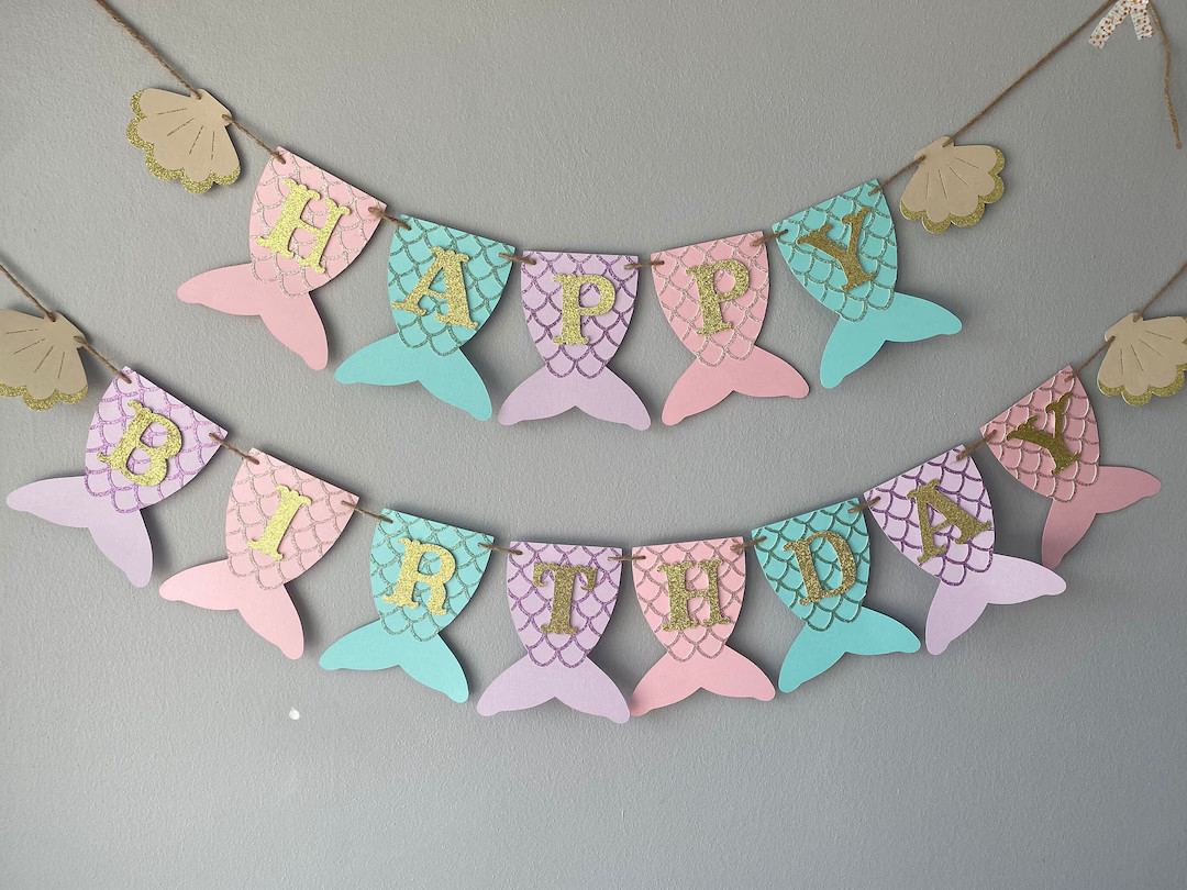 Mermaid Birthday Banner, Mermaid Tail Banner, First Birthday, Mermaid Party, Under the Sea, Merma... | Etsy (US)