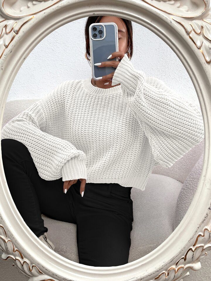 SHEIN Frenchy Solid Ribbed Knit Drop Shoulder Sweater | SHEIN