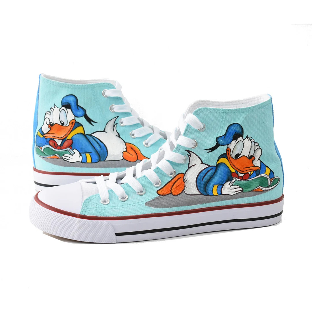 Donald Duck Canvas Shoes Hand Painted Custom Cartoon Anime Character Pattern High Top | Etsy (US)