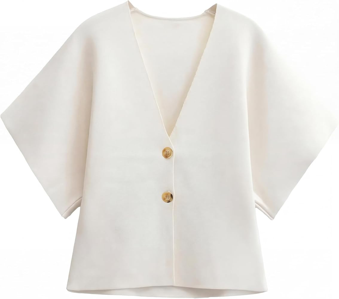 GRECERELLE Women's Summer Lightweight Short Sleeve Cardigans Open Front V Neck Casual Knit Button... | Amazon (US)