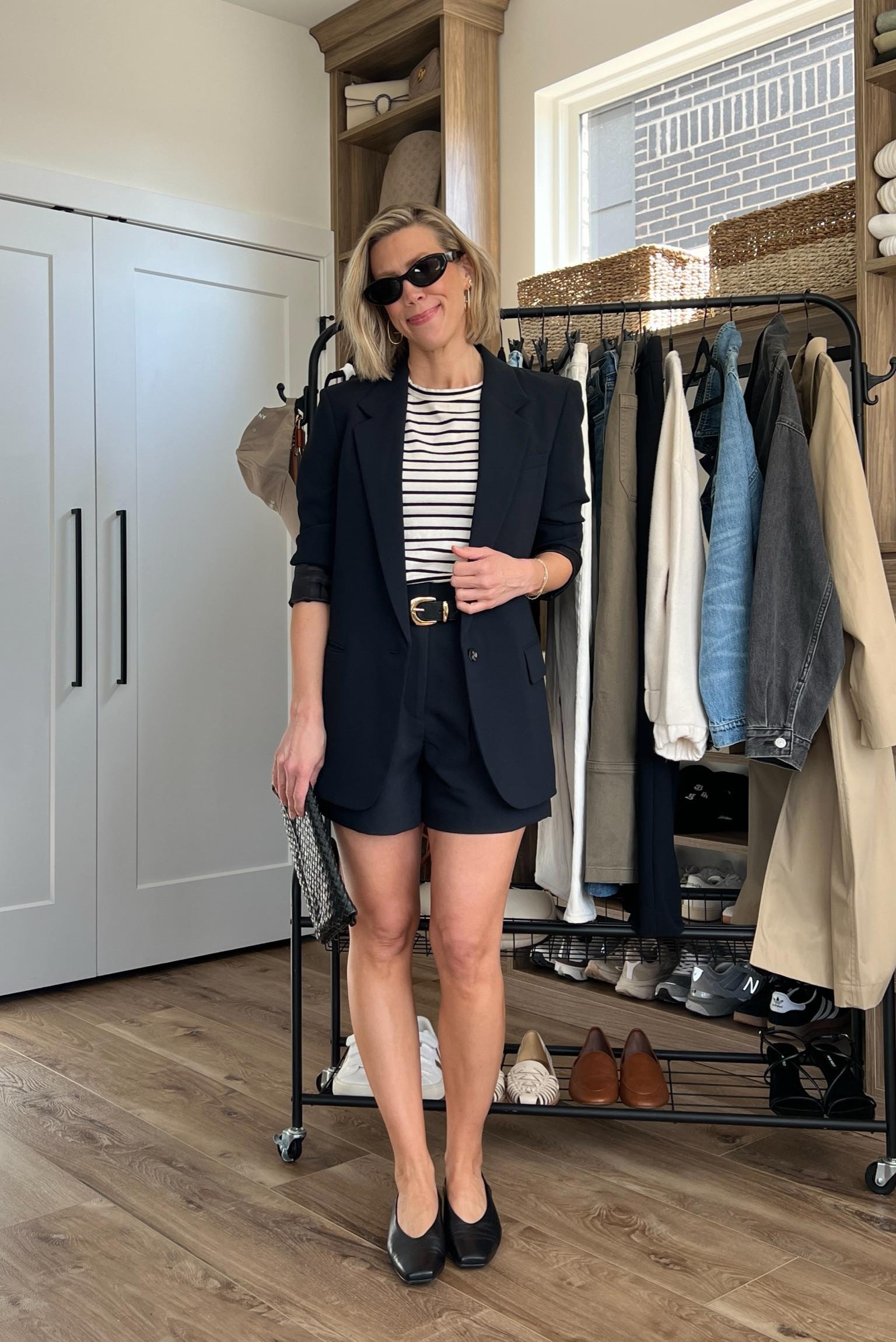 Wearing 26 shorts, small striped tee, 4 blazer, s/m belt, 7.5 flats (sized down 1/2)

#LTKstyletip #LTKfindsunder100 #LTKfindsunder50