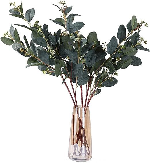 Eucalyptus Leaves Green Branches 5 Pcs Faux Stems Greenery Artificial Eucalyptus Plants Home Deco... | Amazon (US)