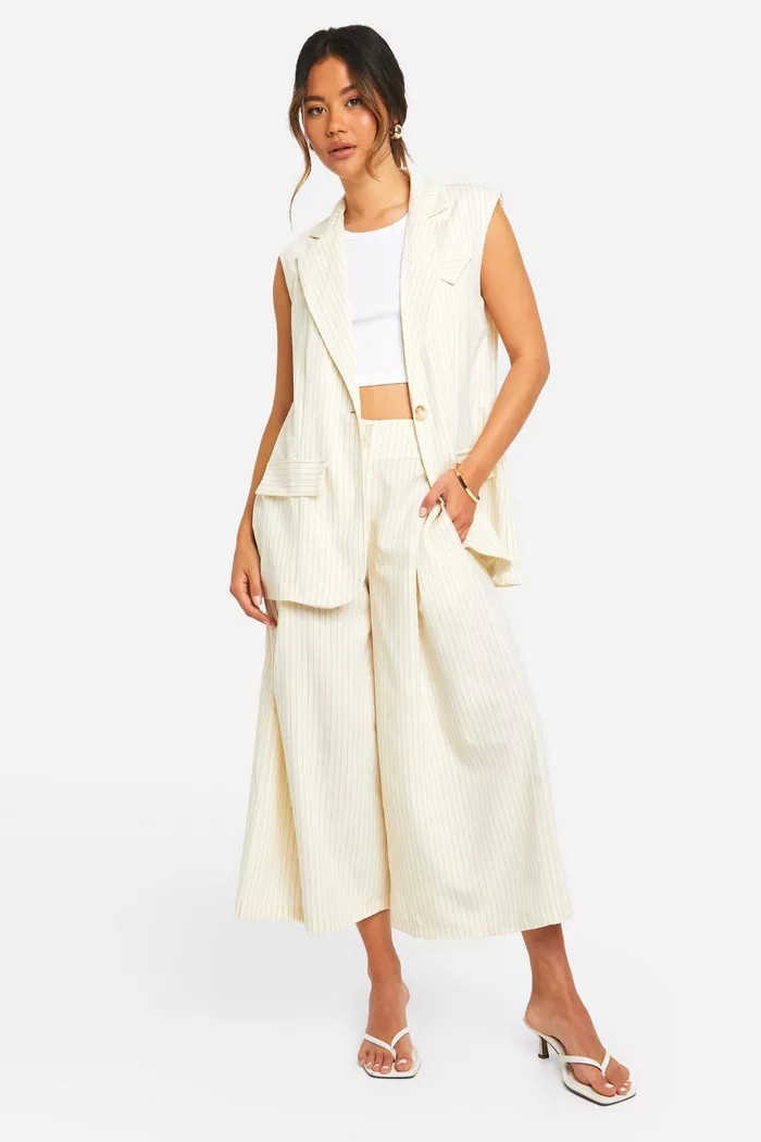 Tonal Pinstripe Wide Leg Culottes | boohoo (US & Canada)