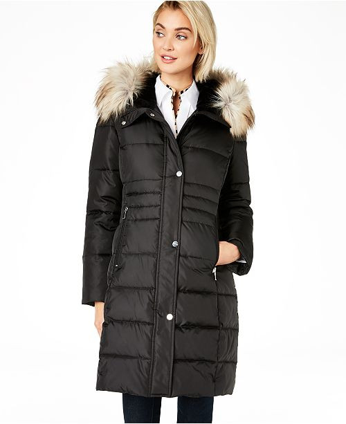 Box Quilt Faux-Fur Hooded Puffer Coat, Created For Macy's | Macys (US)