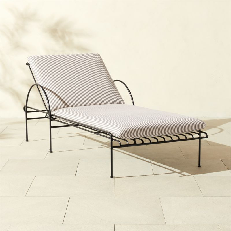 Costa Black Metal Outdoor Sun Lounger with Black And White Striped Sunbrella® Cushions | CB2