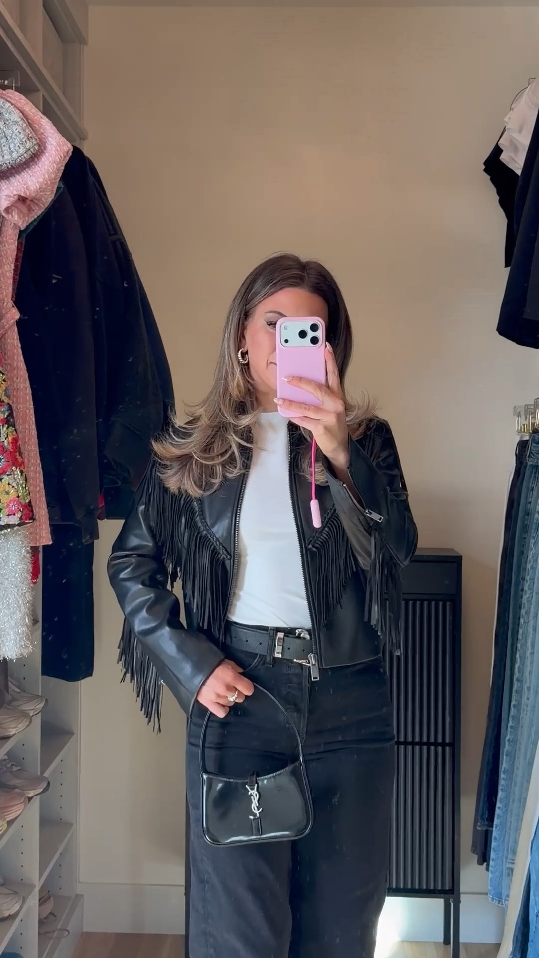 double lined basic white tee styled with black denim and black fringe leather jacket. 

Revolve code: tulip
Vivrelle code: emersonhannon

Wearing my usual small/2 

Date night
Casual lunch
Workwear
Spring outfit
Shopping look
Mom looks
Everyday
Basic tee

#LTKgrwm #LTKSeasonal #LTKootd